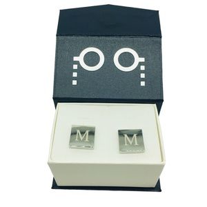 Silver tone monogrammed cuff links initial M New in Box STOCKING STUFFER GIFT